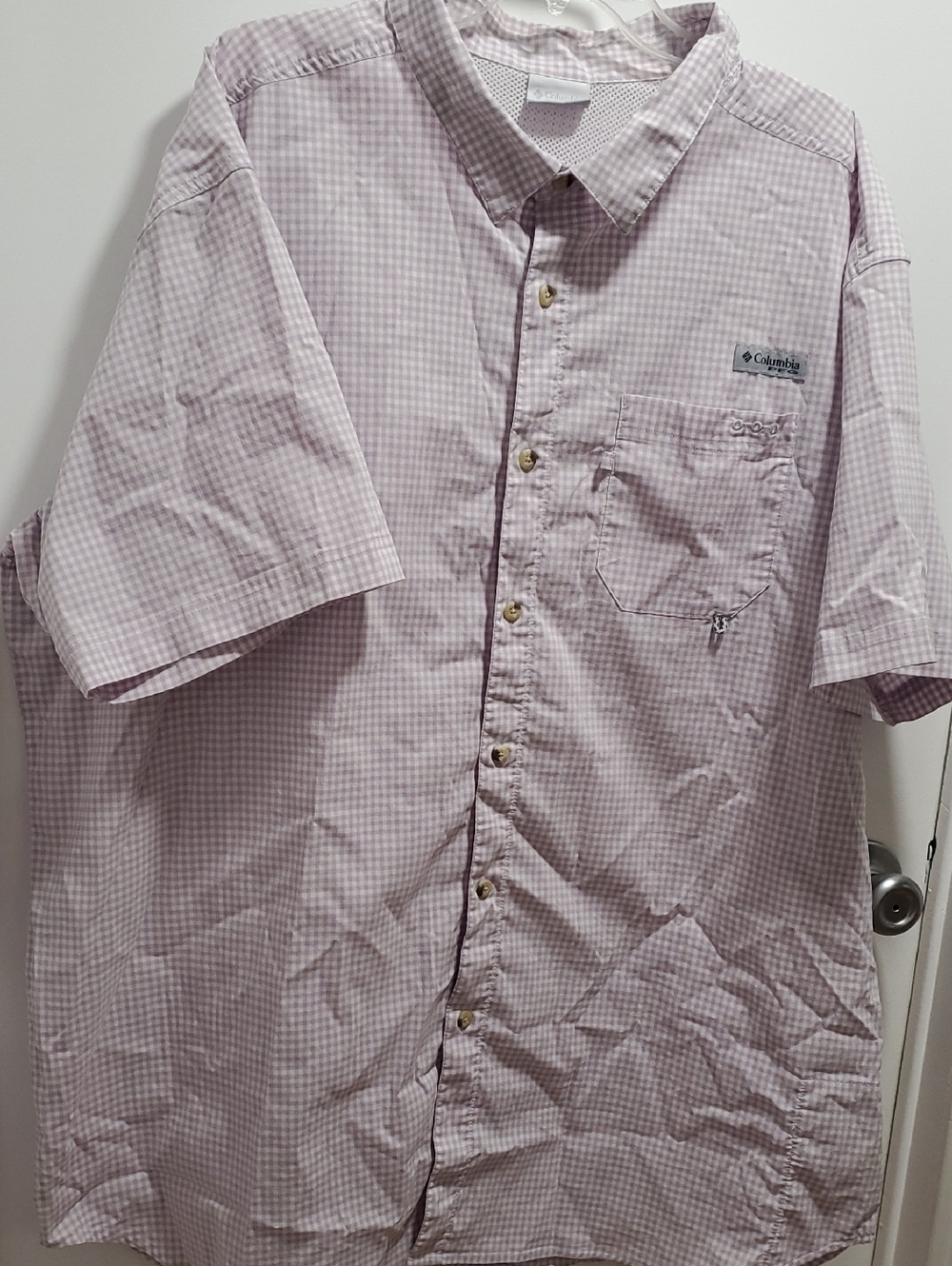 Columbia Men’s Short Sleeve Button-Up Stretchy Shirt  Lavender Gingham 3XT Men